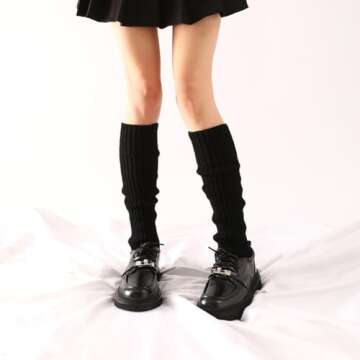 CHUNG Adult Women Juniors Knitted Leg Warmers 16.5" Neon Party Accessory (One Size, black-1)