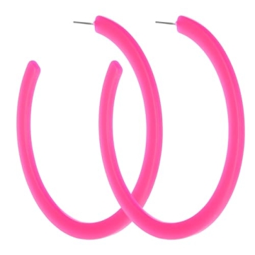 Hot Pink Hoop Earrings - Retro Neon Dangle Earrings for Women