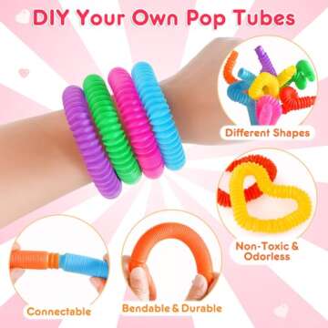 LACCHOUFEE Valentines Day Gifts Cards for Kids, 28 Pack Greeting Cards with Pop Tubes for Classroom Gift Exchange, Stress Fidget Toys Bulk Toys for School Class Preschool Valentines Kids party favors