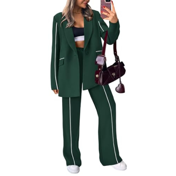PRETTYGARDEN Women's Fall Spring 2 Piece Blazer Outfits Business Casual Oversized Jacket Wide Leg Wo...