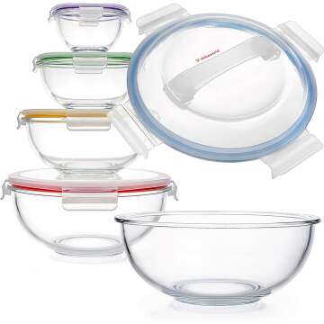 Space-Saving Nesting Glass Mixing Bowls with Lids - Set of 5