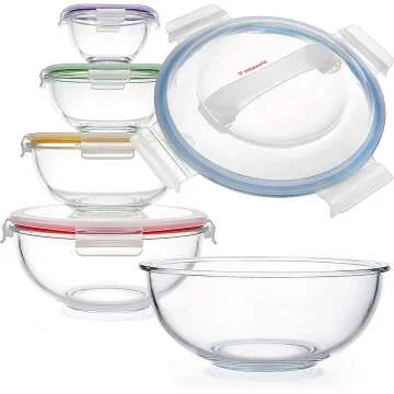 Space-Saving Nesting Glass Mixing Bowls with Lids - Set of 5