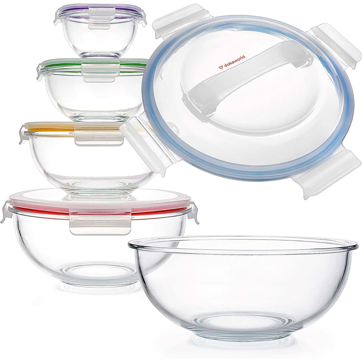 Nesting Glass Mixing Bowls with Lids - Set of 5