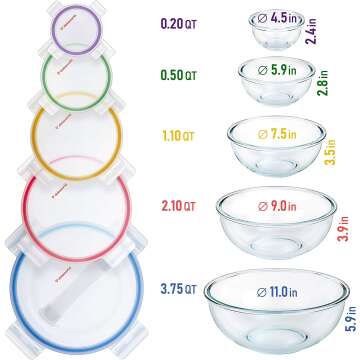 Nesting Glass Mixing Bowls with Lids - Set of 5
