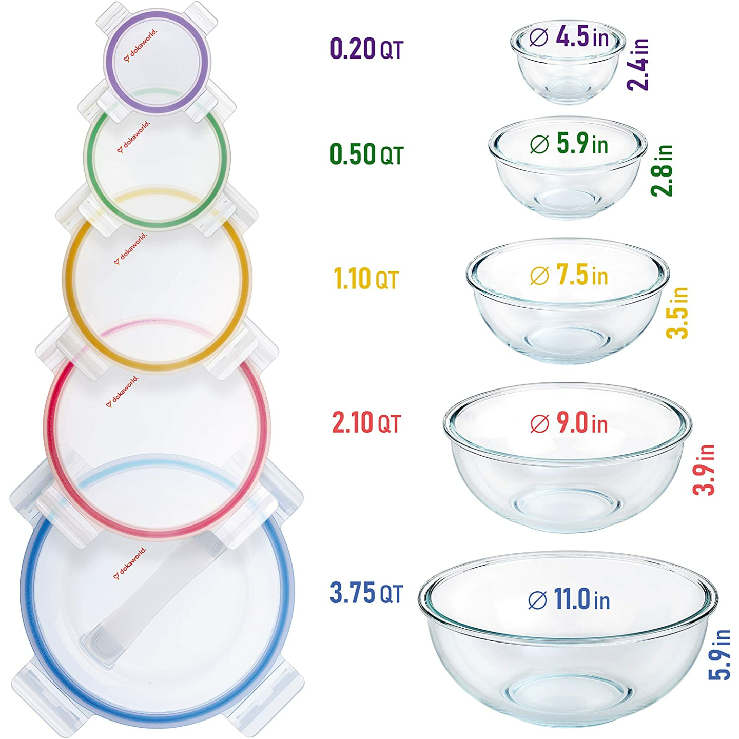 Nesting Glass Mixing Bowls with Lids - Set of 5