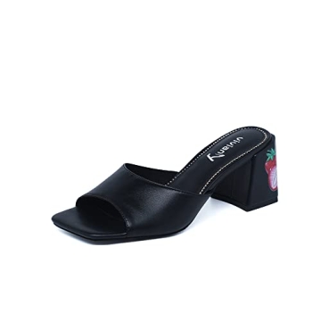 vivianly Women's Low Block Heels Sandal Square Open Toe Chunky High Heels Slip on Heeled Sandals Mul...