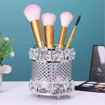Chris.W Crystal Makeup Brush Organizer Desktop Mesh Pencil Holder Diamond Pen Cup Candle Holder(Silver)