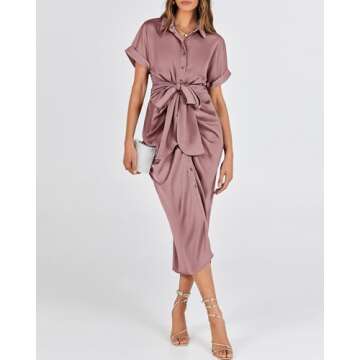 Elegant BTFBM 2025 Midi Button Down Ruched Dress