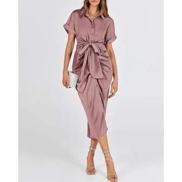 Elegant BTFBM 2025 Midi Button Down Ruched Dress