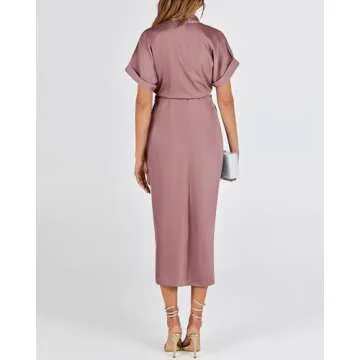 Elegant BTFBM 2025 Midi Button Down Ruched Dress