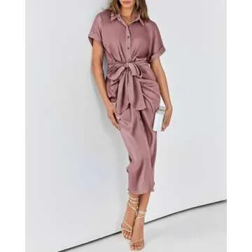 Elegant BTFBM 2025 Midi Button Down Ruched Dress