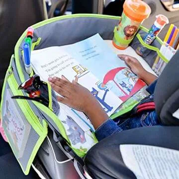 Kids Travel Tray for Car Seat & Stroller by InnovKid + Gift Storage Bag - Toddler Waterproof Play, Food, Snack & Activity Lap Table with Cup Holder and Removable Mesh Pockets