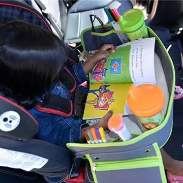 Kids Travel Tray for Car Seat & Stroller by InnovKid + Gift Storage Bag - Toddler Waterproof Play, Food, Snack & Activity Lap Table with Cup Holder and Removable Mesh Pockets