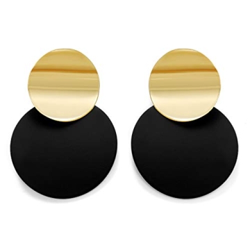 LILIE&WHITE Round Curved Drop Earrings With Radiant Golden Discs For Women