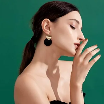 LILIE&WHITE Round Curved Drop Earrings With Radiant Golden Discs For Women