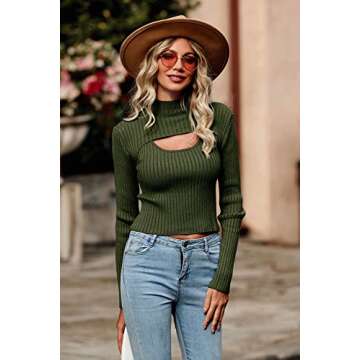 PRETTYGARDEN Women's 2025 Fashion Fall Clothes 2 Piece Cutout Tops Long Sleeve Mock Neck Rib Knit Winter Pullover Sweater (Dark Army Green,Small)