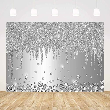 ABLIN 7x5ft Silver Backdrop Print Dripping Glitter Crystal Diamond Silver Happy Birthday Party Brida...
