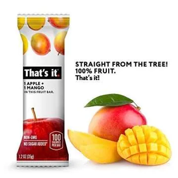 That's it. Apple + Mango 100% Natural Real Fruit Bar, Best High Fiber Vegan, Gluten Free Healthy Snack, Paleo for Children & Adults, Non GMO No Sugar Added, 12 Count (Pack of 1)
