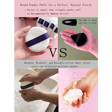 Powder Puff - 3.15 Inch Ultra Soft Washable Velour Makeup Powder Puffs for Face Powder, Setting powder, Body powder, Loose Powder, Other powders