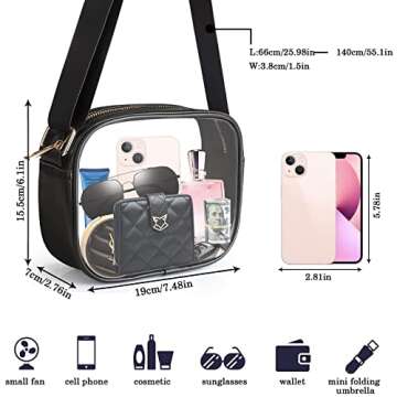 KETIEE Clear Bag Stadium Approved, Clear Crossbody Bag Clear Purse for Women See Through Clear Handbag with Adjustable Strap for Concerts Sports Festivals (Black)