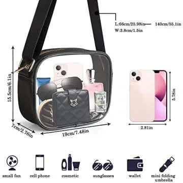 KETIEE Clear Bag Stadium Approved, Clear Crossbody Bag Clear Purse for Women See Through Clear Handbag with Adjustable Strap for Concerts Sports Festivals (Black)