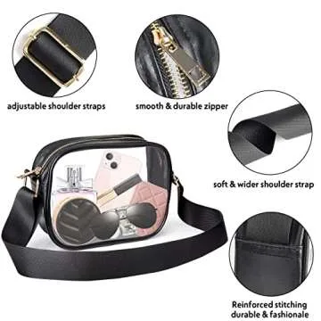 KETIEE Clear Bag Stadium Approved, Clear Crossbody Bag Clear Purse for Women See Through Clear Handbag with Adjustable Strap for Concerts Sports Festivals (Black)