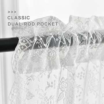 FINECITY Lace Curtains 36 Inch Length - Country Rose Floral Patterned White Lace Kitchen Curtains, S...