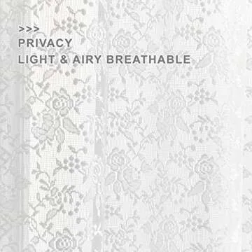 FINECITY Lace Curtains 36 Inch Length - Country Rose Floral Patterned White Lace Kitchen Curtains, Scalloped Macrame Sheer Short Lace Tier Curtains for Small Windows, 25 x 36 Inch, 2 Panels, Off White