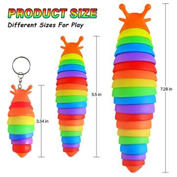 ANLIOTO 3 Pack Fidget Slug Toys, 3 Size Rainbow Slug Fidget Toys Articulated Sensory Slug Toys, Slug...