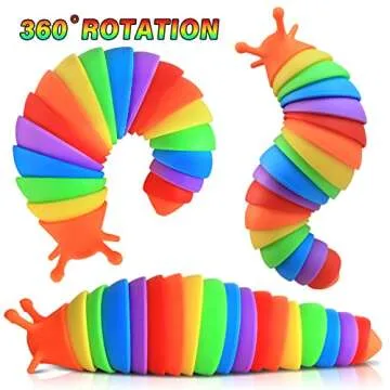 ANLIOTO 3 Pack Fidget Slug Toys, 3 Size Rainbow Slug Fidget Toys Articulated Sensory Slug Toys, Slug Stim Toy Gift for Kids Adults Stress Relief ADHD Anxiety(Orange)