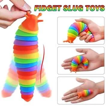 ANLIOTO 3 Pack Fidget Slug Toys, 3 Size Rainbow Slug Fidget Toys Articulated Sensory Slug Toys, Slug Stim Toy Gift for Kids Adults Stress Relief ADHD Anxiety(Orange)