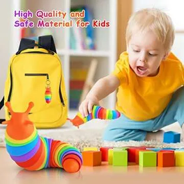 ANLIOTO 3 Pack Fidget Slug Toys, 3 Size Rainbow Slug Fidget Toys Articulated Sensory Slug Toys, Slug Stim Toy Gift for Kids Adults Stress Relief ADHD Anxiety(Orange)