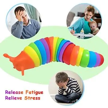 ANLIOTO 3 Pack Fidget Slug Toys, 3 Size Rainbow Slug Fidget Toys Articulated Sensory Slug Toys, Slug Stim Toy Gift for Kids Adults Stress Relief ADHD Anxiety(Orange)