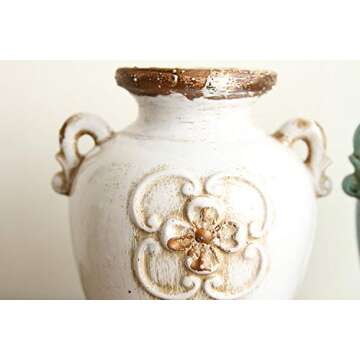 Soyizom Unique Shabby Chic White Rustic Ceramic Vase, 17cm Height, Suitable for Tabletop, Kitchen, O...