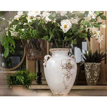 Soyizom Unique Shabby Chic White Rustic Ceramic Vase, 17cm Height, Suitable for Tabletop, Kitchen, Office, Living Room Decoration