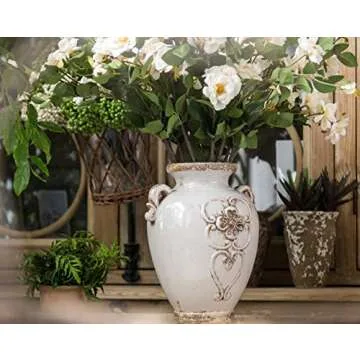 Soyizom Unique Shabby Chic White Rustic Ceramic Vase, 17cm Height, Suitable for Tabletop, Kitchen, Office, Living Room Decoration