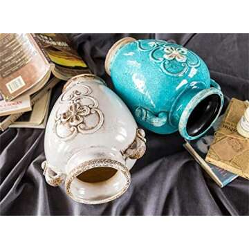 Soyizom Unique Shabby Chic White Rustic Ceramic Vase, 17cm Height, Suitable for Tabletop, Kitchen, Office, Living Room Decoration