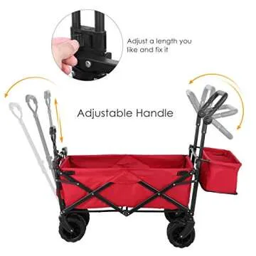Push and Pull Collapsible Utility Wagon, Heavy Duty Folding Portable Hand Cart with Removable Canopy, 7“ All-Terrain Wheels, Adjustable Handles and Double Fabric for Shopping, Picnic, Beach, Camping