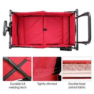 Push and Pull Collapsible Utility Wagon, Heavy Duty Folding Portable Hand Cart with Removable Canopy, 7“ All-Terrain Wheels, Adjustable Handles and Double Fabric for Shopping, Picnic, Beach, Camping