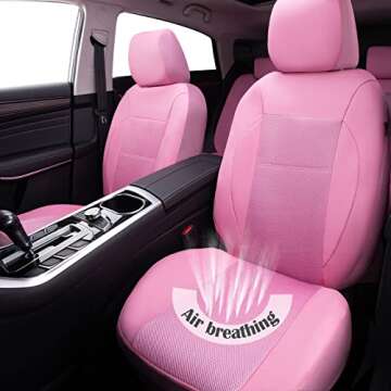 CAR PASS Pink Leather Seat Cover Set - Stylish, Airbag Compatible, Easy to Install