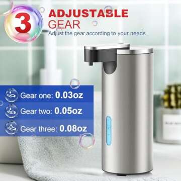 Automatic Soap Dispenser Touchless, 11.5oz Waterproof Hand Soap and Liquid Dish Soap Dispenser with Ultra-Sensitive Infrared Sensor and 3 Adjustable Levels for Kitchen, Bathroom, Shower