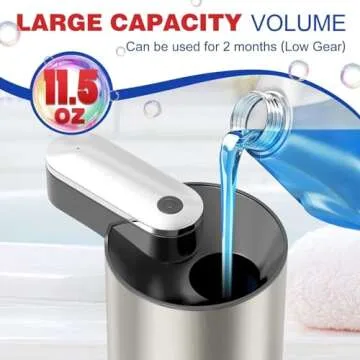 Automatic Soap Dispenser Touchless, 11.5oz Waterproof Hand Soap and Liquid Dish Soap Dispenser with Ultra-Sensitive Infrared Sensor and 3 Adjustable Levels for Kitchen, Bathroom, Shower