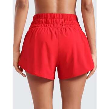 CRZ YOGA High Waisted Dolphin Running Shorts for Women with Mesh Liner and Zipper Pocket Deep Red X-...