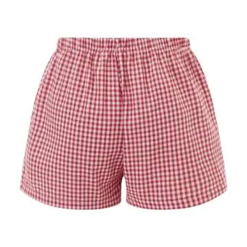 KOSUSANILL Y2K Boxer Shorts for Womens Low Waist Plaid Print Button Front Gingham Lounge Bottoms Pajama Sleep Shorts Pj Pants (Red, S), Small
