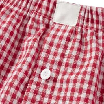 KOSUSANILL Y2K Boxer Shorts for Womens Low Waist Plaid Print Button Front Gingham Lounge Bottoms Pajama Sleep Shorts Pj Pants (Red, S), Small