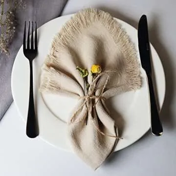Handmade Cloth Napkins with Fringe,18 x 18 Inches Cotton Linen Napkins