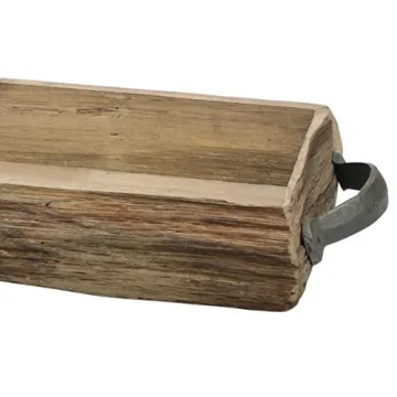 Natural Wood Bark Serving Tray with Metal Handles