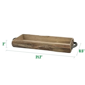 Natural Wood Bark Serving Tray with Metal Handles
