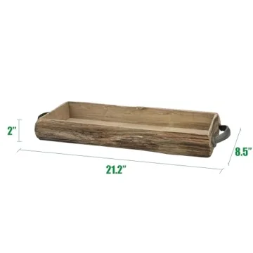 Natural Wood Bark Serving Tray with Metal Handles