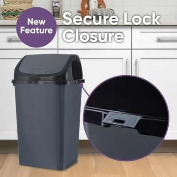 Superio Kitchen Trash Can 13 Gallon with Swing Lid, Plastic Tall Garbage Can Outdoor and Indoor, Large 52 Qt Recycle Bin and Waste Basket for Home, Office, Garage, Patio, Restaraunt (Grey/Black)